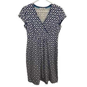 Boden Dress Womens Size 6R Blue Jersey Geometric Print V Neck Casual Work